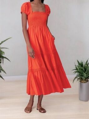 Tory Burch Orange Square-Neck Tiered Maxi Dress Size S Like new